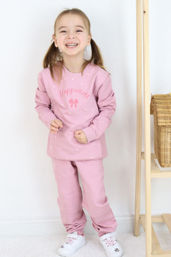 BRE Breeze Girl Child Tracksuit Happiness Themed Polka Dot Patterned 4-8 Years, Rose Pink - Colmenar Viejo