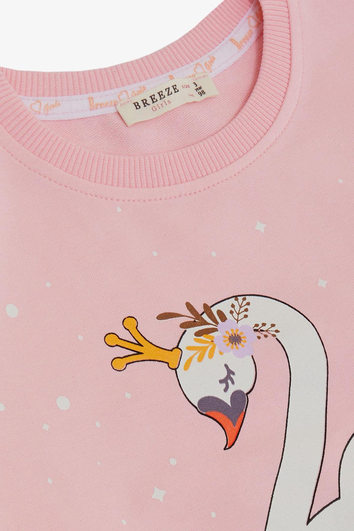 BRE Breeze Girl's Sweat Suit Princess Swan Printed Floral 3-8 Years, Pink - Villa Victoria