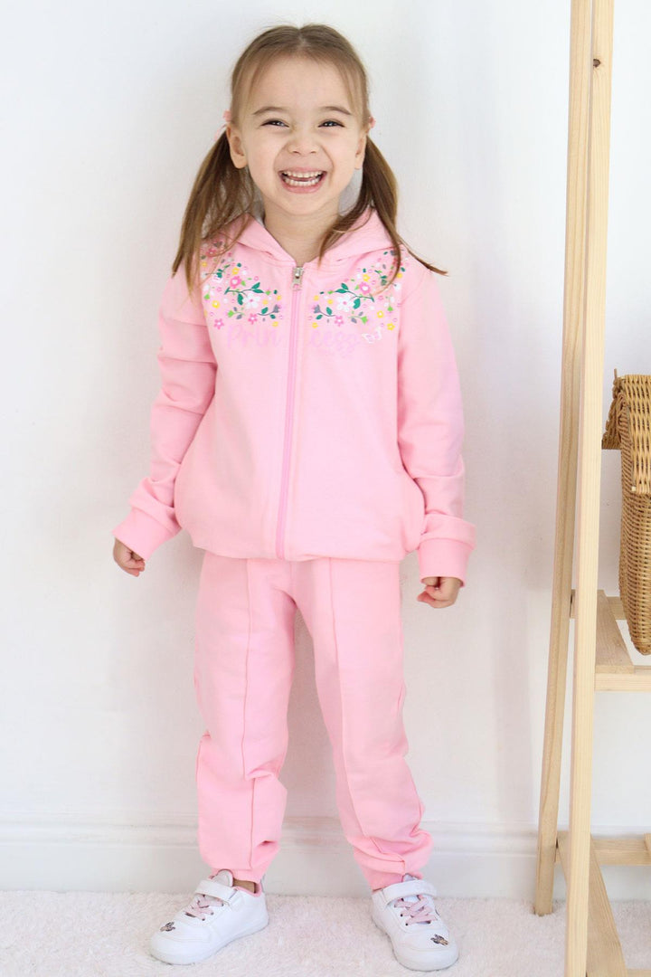 BRE Breeze Girl Child Tracksuit Colorful Flower Patterned Zippered 1.5-5 Years, Pink - Yonkers