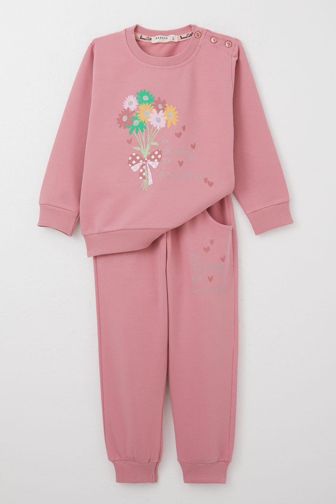BRE Breeze Girl Child Tracksuit Colorful Flower Bouquet Printed 1.5-5 Years, Rose Pink - Paredes