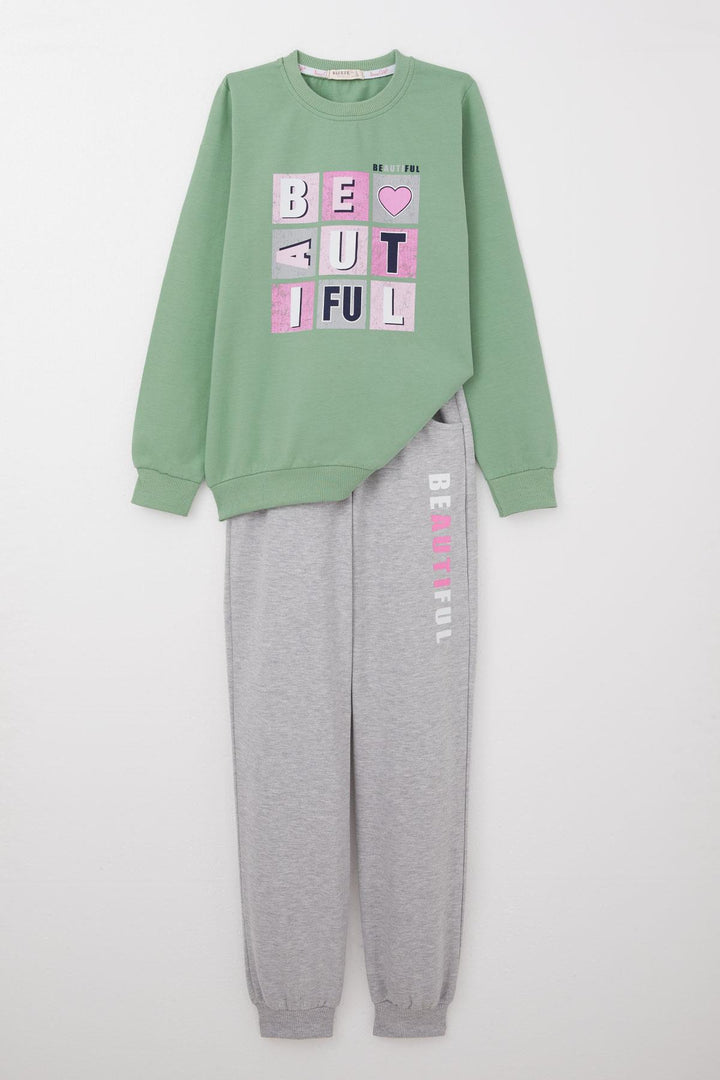 BRE Breeze Girl's Tracksuit Colorful Printed with Writing 82 Years, Mint Green - Springfield