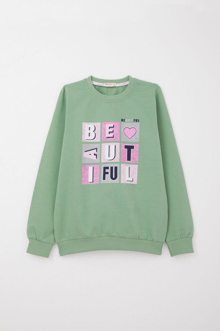 BRE Breeze Girl's Tracksuit Colorful Printed with Writing 82 Years, Mint Green - Springfield