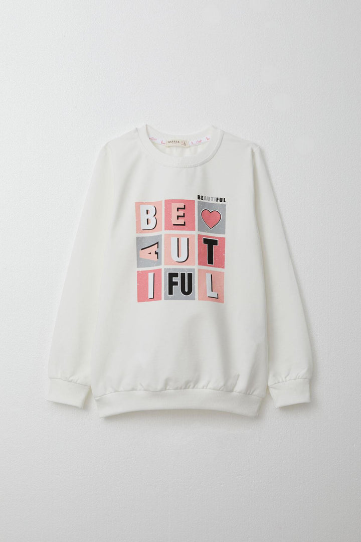 BRE Breeze Girl's Tracksuit Colorful Printed with Text 82 Years, White - Lodi