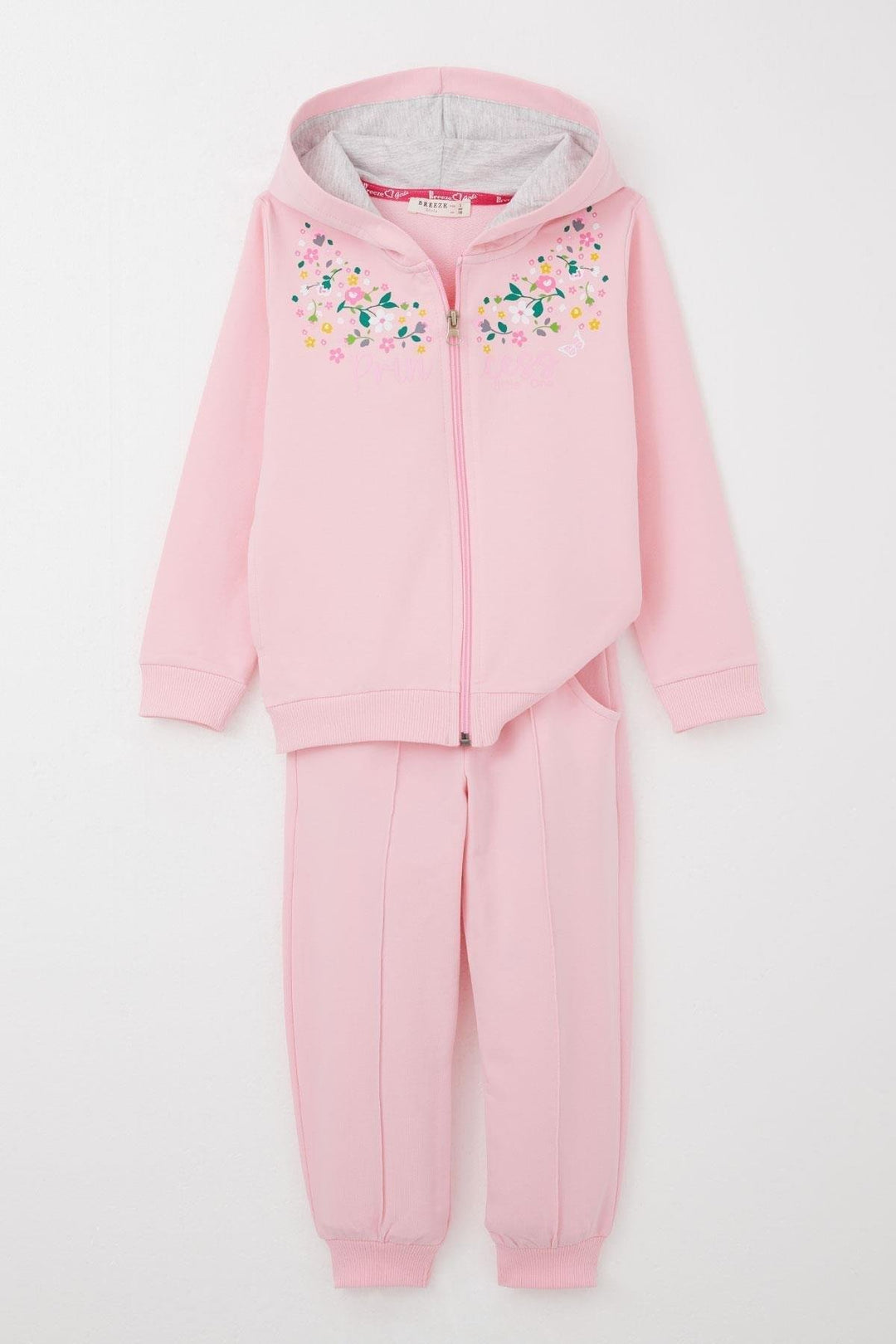 BRE Breeze Girl Child Tracksuit Colorful Flower Patterned Zippered 1.5-5 Years, Pink - Yonkers