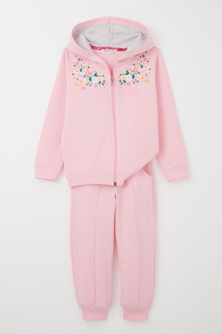 BRE Breeze Girl Child Tracksuit Colorful Flower Patterned Zippered 1.5-5 Years, Pink - Yonkers