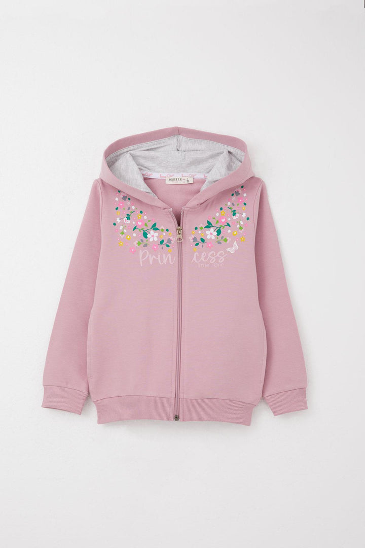 BRE Breeze Girl Child Tracksuit Colorful Flower Patterned Zippered 1.5-5 Years, Rose Pink - San Juan