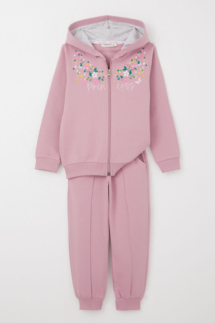 BRE Breeze Girl Child Tracksuit Colorful Flower Patterned Zippered 1.5-5 Years, Rose Pink - San Juan