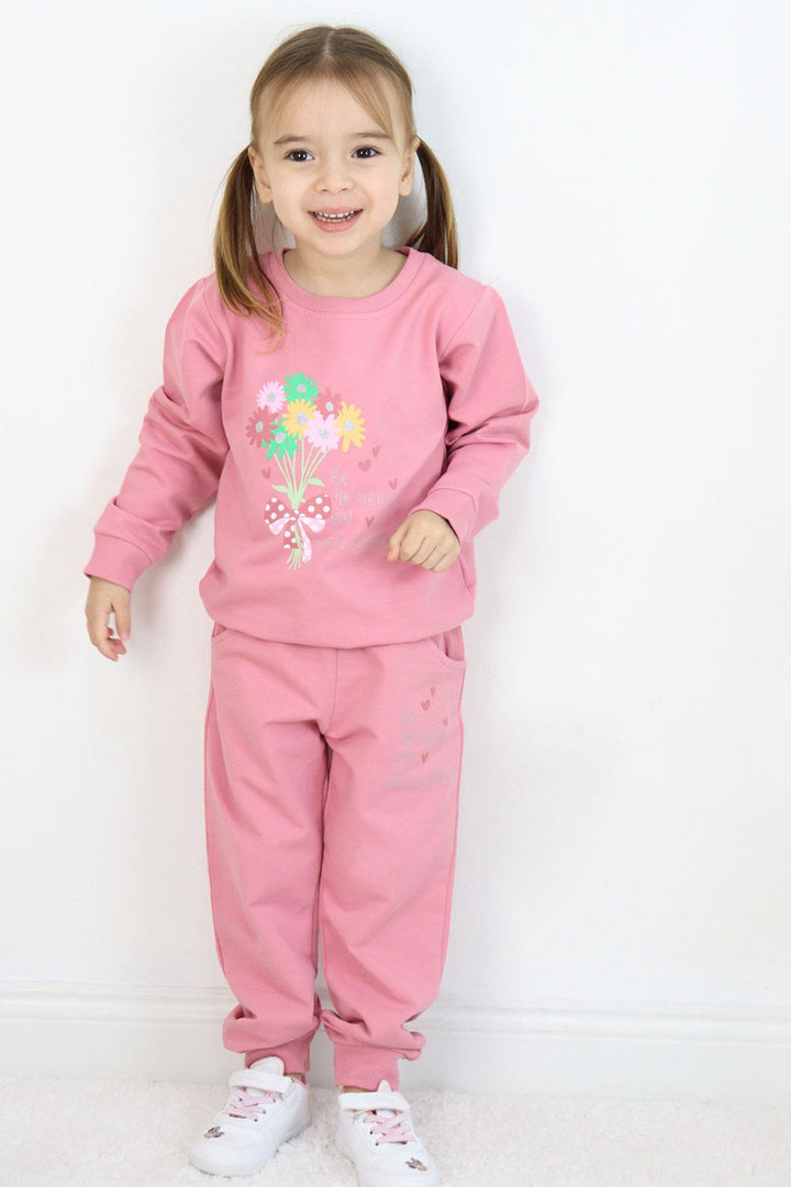 BRE Breeze Girl Child Tracksuit Colorful Flower Bouquet Printed 1.5-5 Years, Rose Pink - Paredes