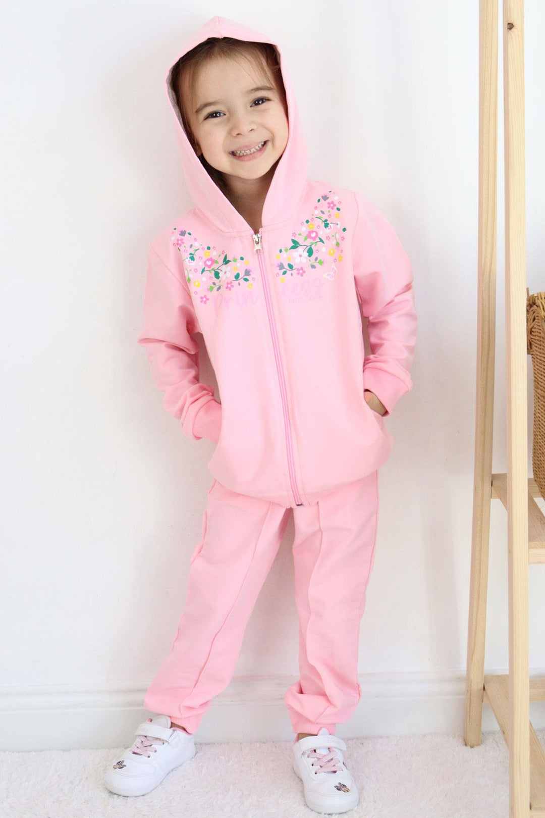 BRE Breeze Girl Child Tracksuit Colorful Flower Patterned Zippered 1.5-5 Years, Pink - Yonkers