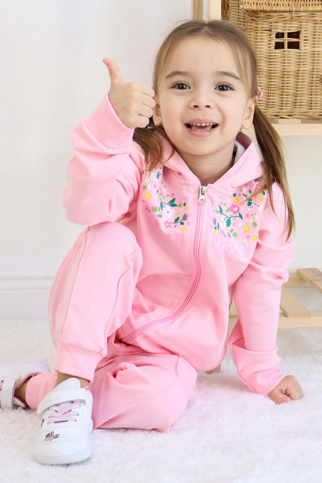 BRE Breeze Girl Child Tracksuit Colorful Flower Patterned Zippered 1.5-5 Years, Pink - Yonkers