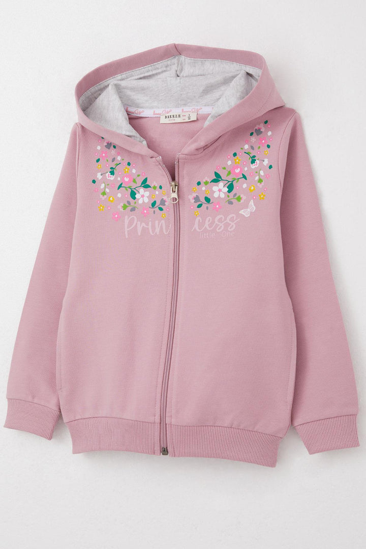 BRE Breeze Girl Child Tracksuit Colorful Flower Patterned Zippered 1.5-5 Years, Rose Pink - San Juan