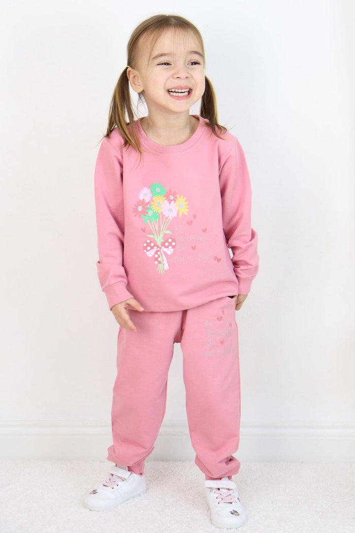 BRE Breeze Girl Child Tracksuit Colorful Flower Bouquet Printed 1.5-5 Years, Rose Pink - Paredes