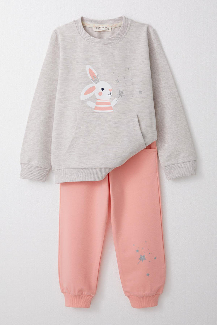 BRE Breeze Girl Child Tracksuit Cute Magician Bunny Printed 1-4 Years, Beige Melange - Newton