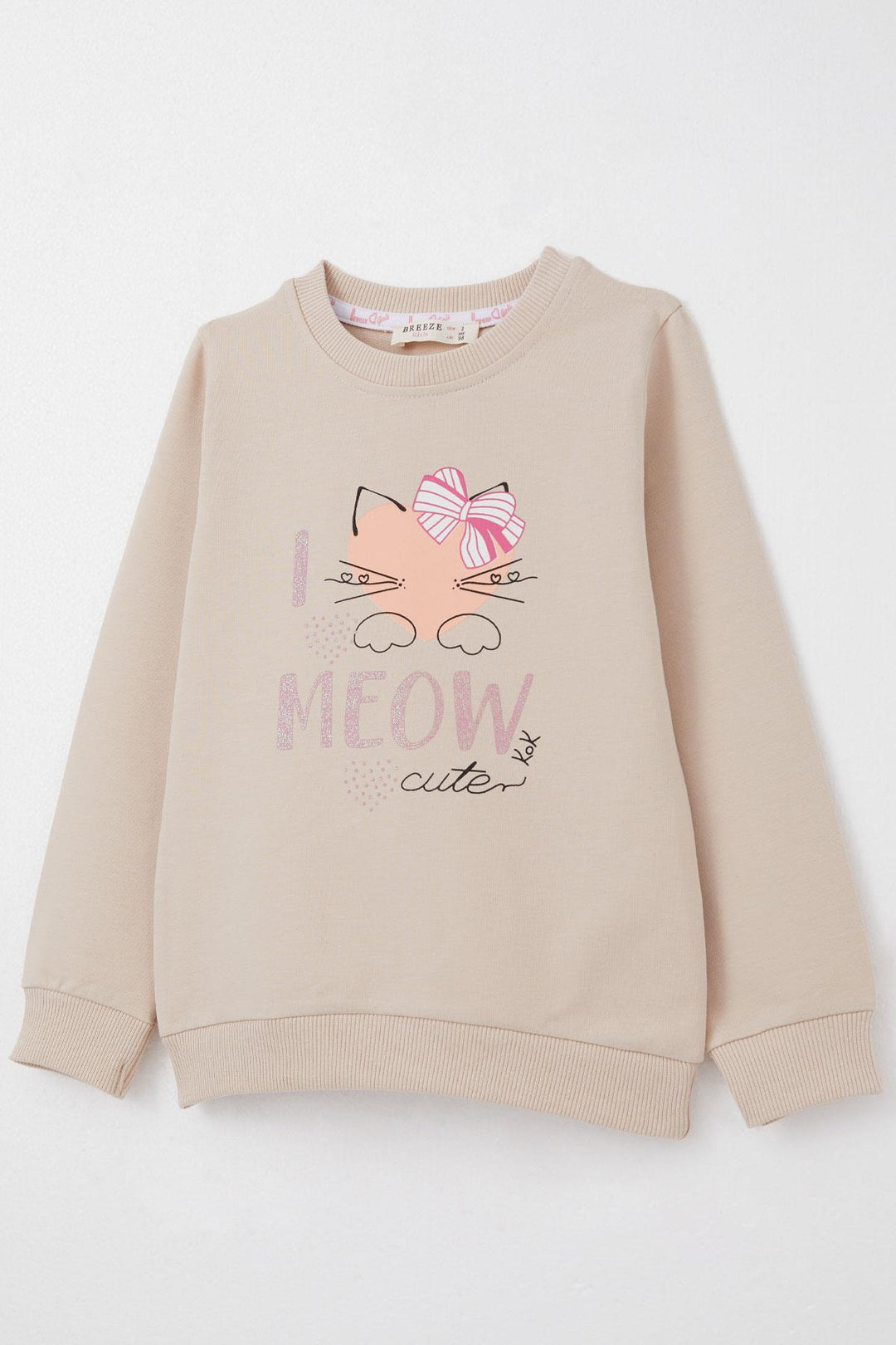 BRE Breeze Girl Child Tracksuit Cute Bow Printed Cat 1.5-5 Years, Beige - San Luis Potosí