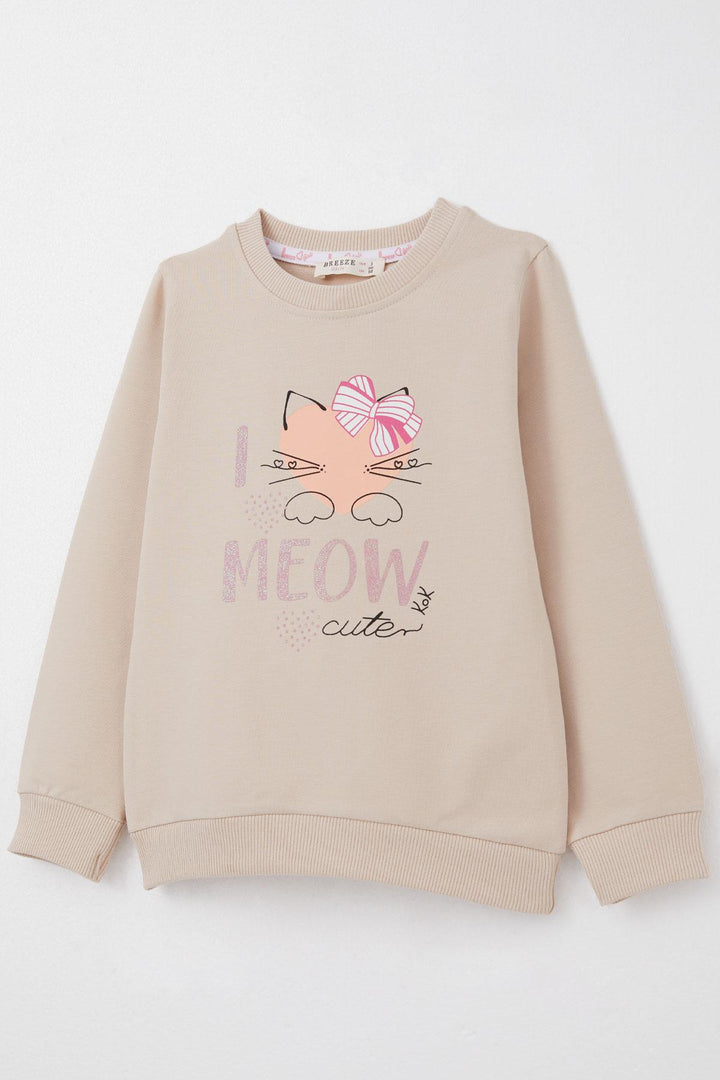 BRE Breeze Girl Child Tracksuit Cute Bow Printed Cat 1.5-5 Years, Beige - San Luis Potosí