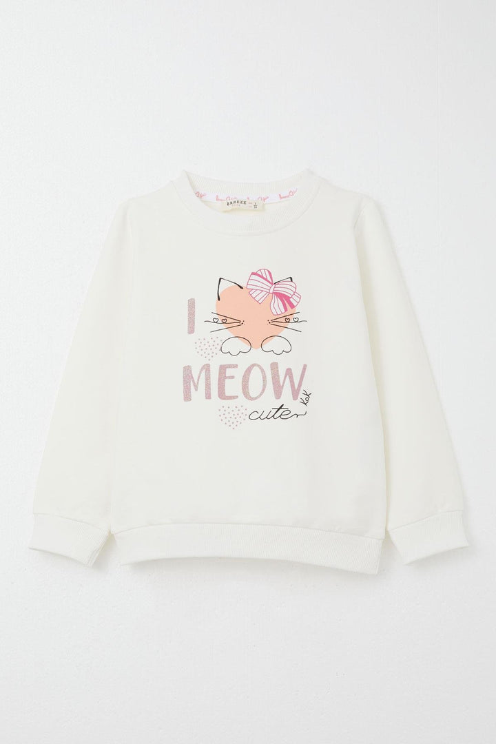 BRE Breeze Girl Child Tracksuit Cute Bow Printed Cat 1.5-5 Years, Ecru - El Monte