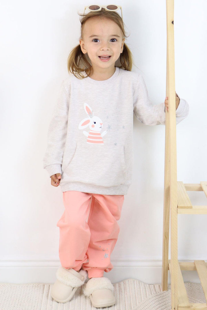 BRE Breeze Girl Child Tracksuit Cute Magician Bunny Printed 1-4 Years, Beige Melange - Newton