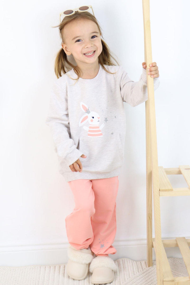 BRE Breeze Girl Child Tracksuit Cute Magician Bunny Printed 1-4 Years, Beige Melange - Newton