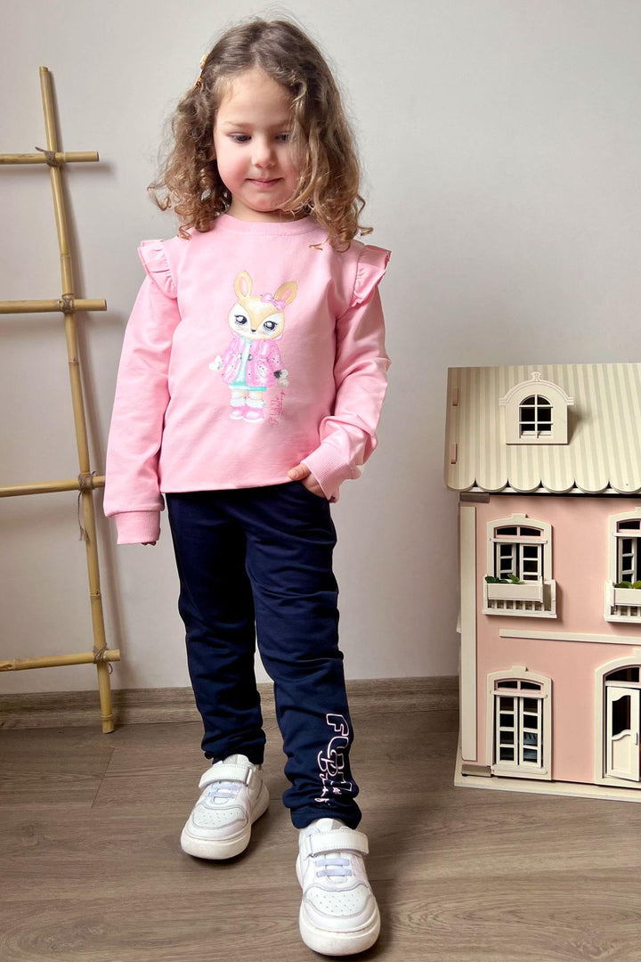 BRE Breeze Girl's Tracksuit with Cute Bunny Print, 3-8 Years, Pink - Ieper