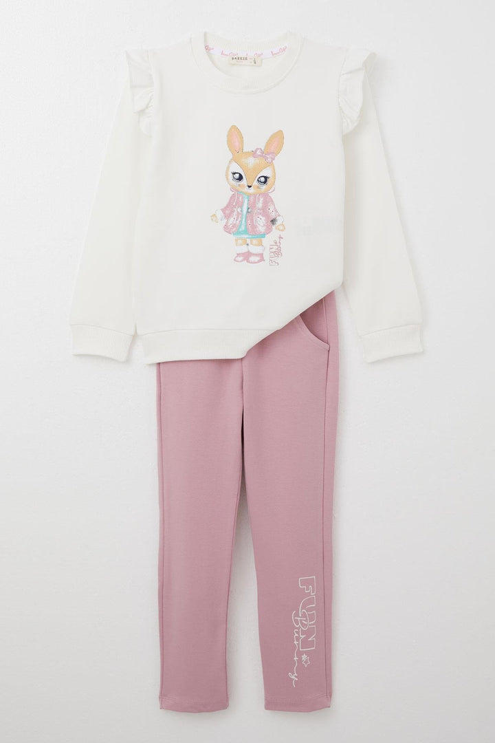 BRE Breeze Girl Child Tracksuit Cute Bunny Printed 3-8 Years, Ecru - Saint-Eustache
