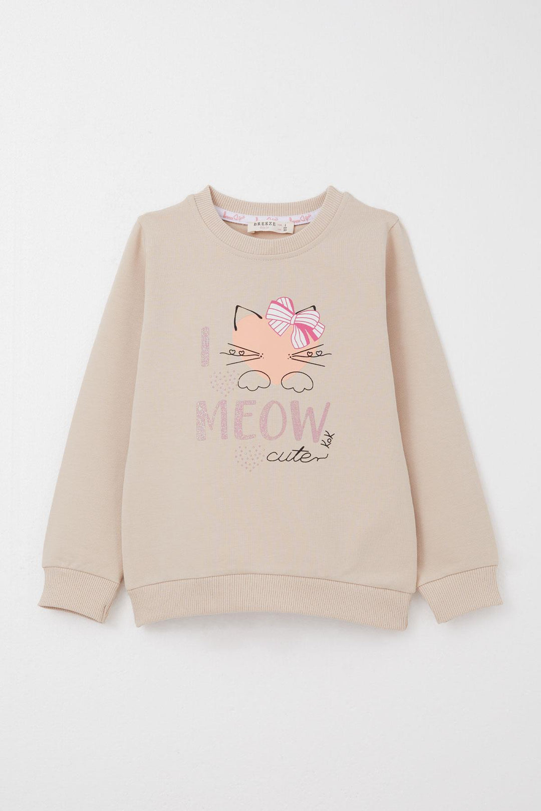 BRE Breeze Girl Child Tracksuit Cute Bow Printed Cat 1.5-5 Years, Beige - San Luis Potosí