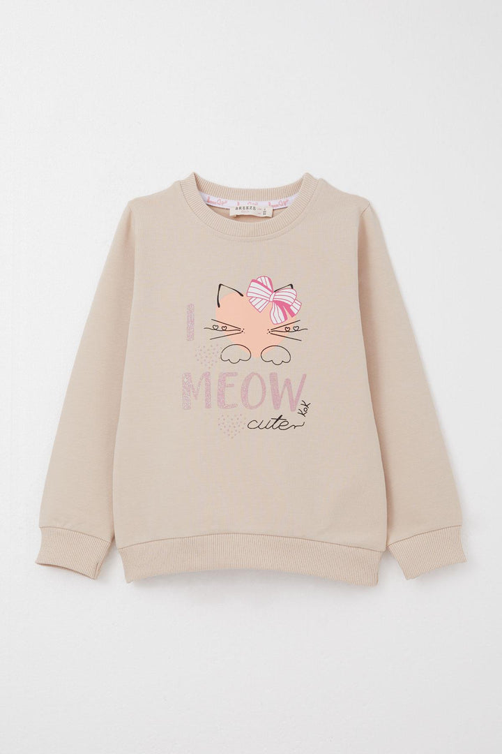 BRE Breeze Girl Child Tracksuit Cute Bow Printed Cat 1.5-5 Years, Beige - San Luis Potosí