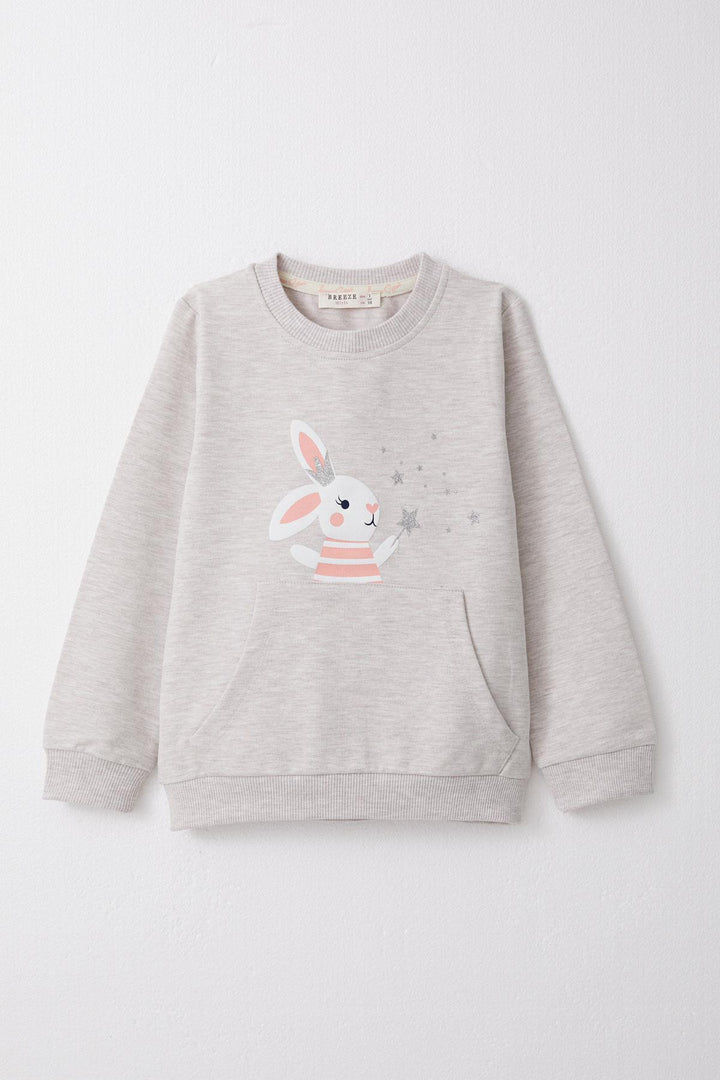 BRE Breeze Girl Child Tracksuit Cute Magician Bunny Printed 1-4 Years, Beige Melange - Newton
