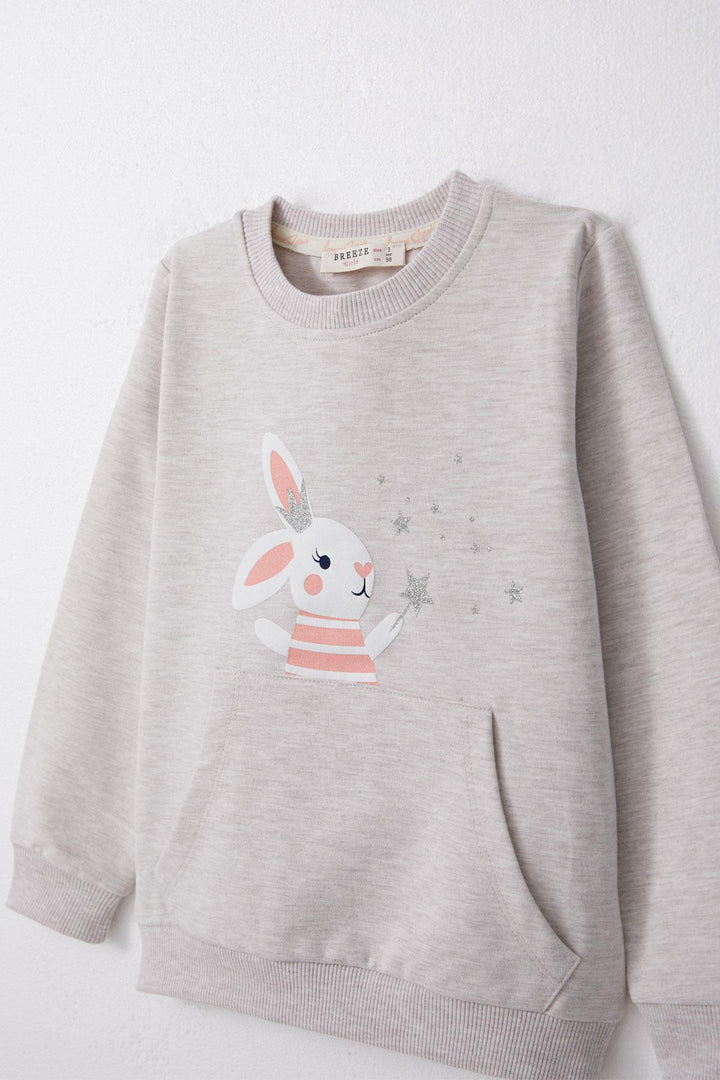 BRE Breeze Girl Child Tracksuit Cute Magician Bunny Printed 1-4 Years, Beige Melange - Newton