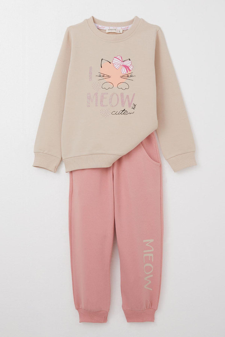 BRE Breeze Girl Child Tracksuit Cute Bow Printed Cat 1.5-5 Years, Beige - San Luis Potosí