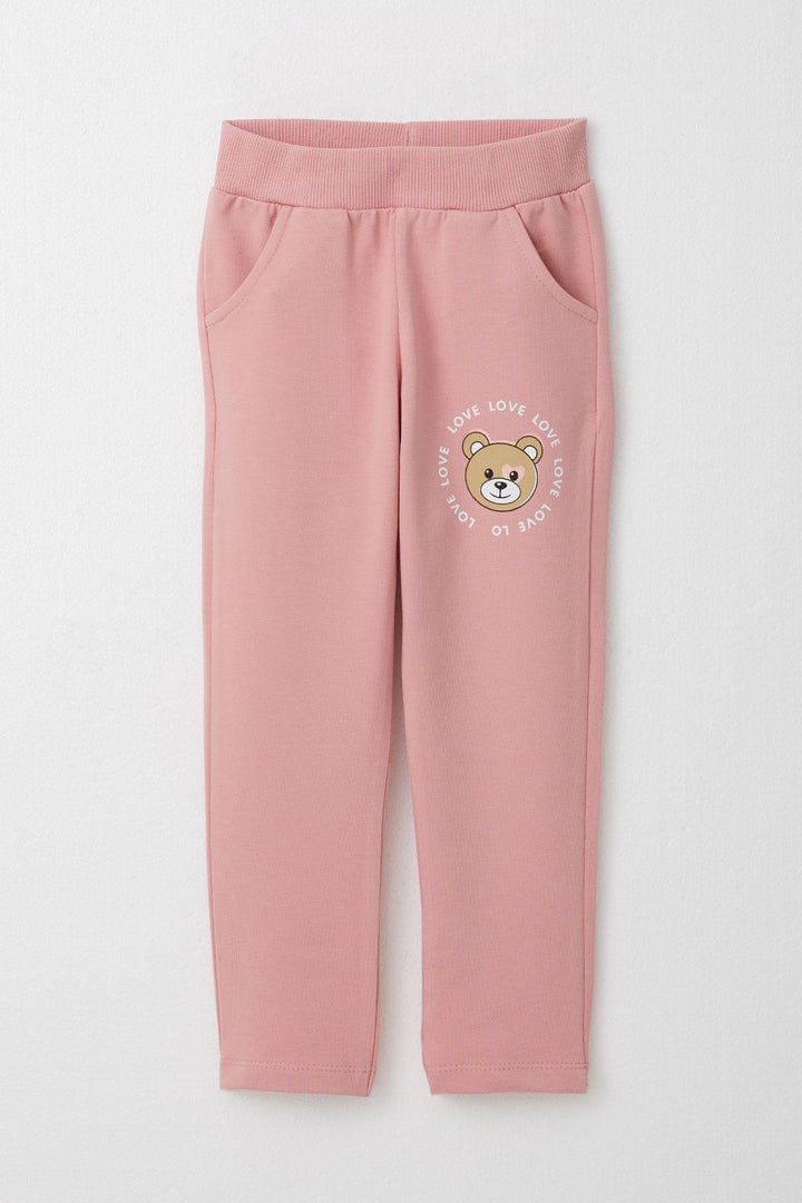BRE Breeze Girl Child Tracksuit with Glittery Printed Cute Bear Design 1.5-5 Years, Beige Melange - New Orleans