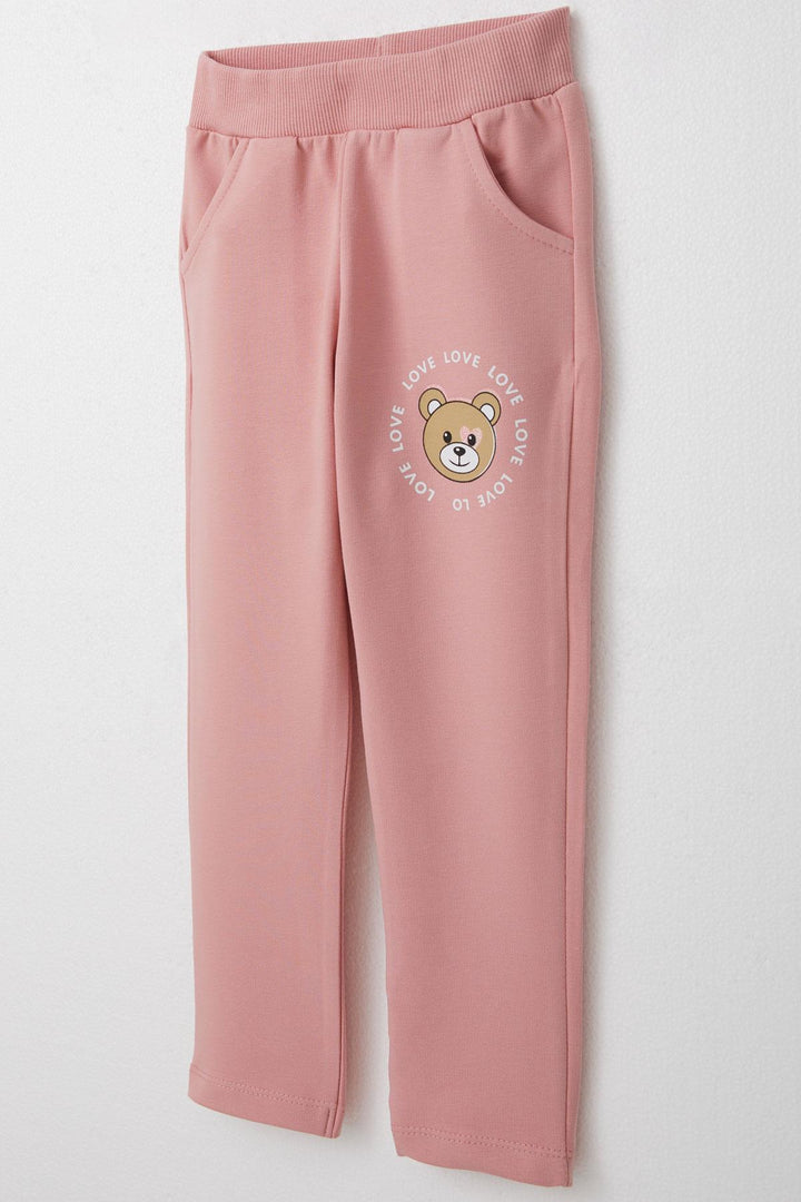 BRE Breeze Girl Child Tracksuit with Glittery Printed Cute Bear Design 1.5-5 Years, Beige Melange - New Orleans