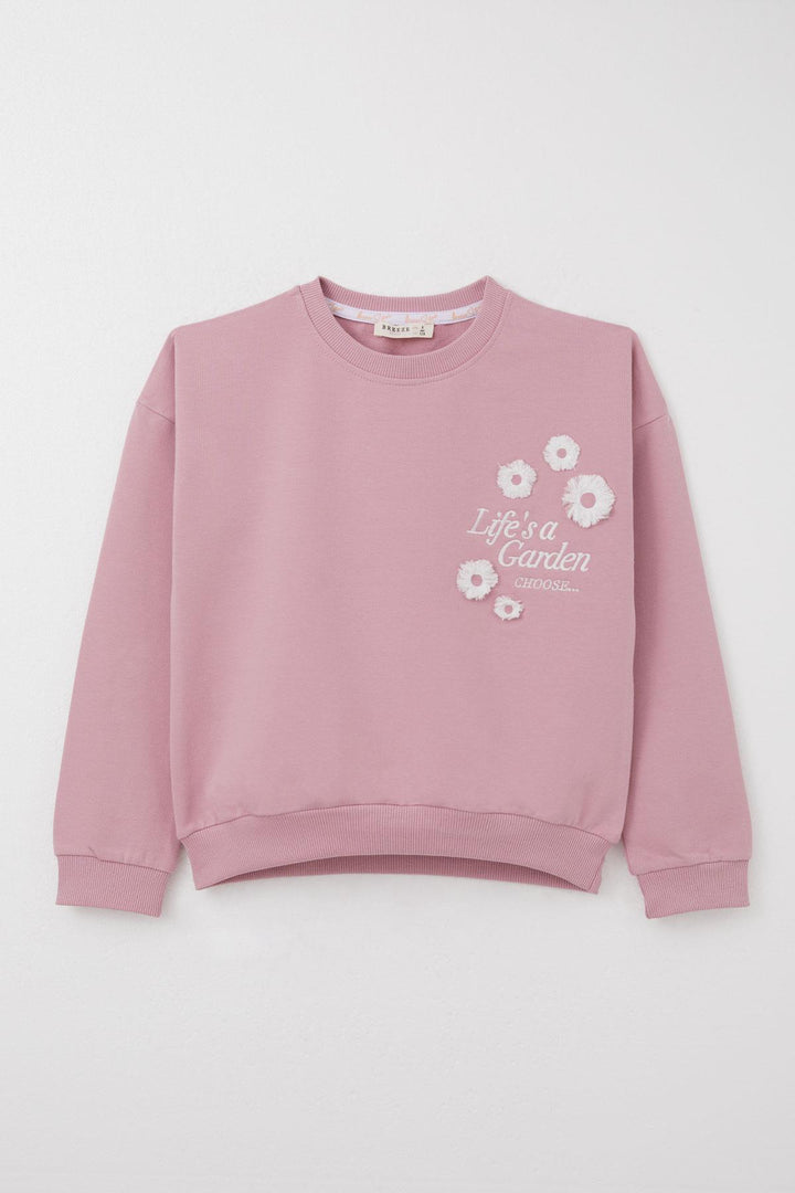 BRE Breeze Girl Child Tracksuit Set Slogan Themed with Tassel Flower Embroidery 4-9 Years, Rose Pink - Stockton-on-Tees