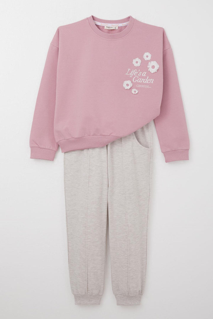 BRE Breeze Girl Child Tracksuit Set Slogan Themed with Tassel Flower Embroidery 4-9 Years, Rose Pink - Stockton-on-Tees
