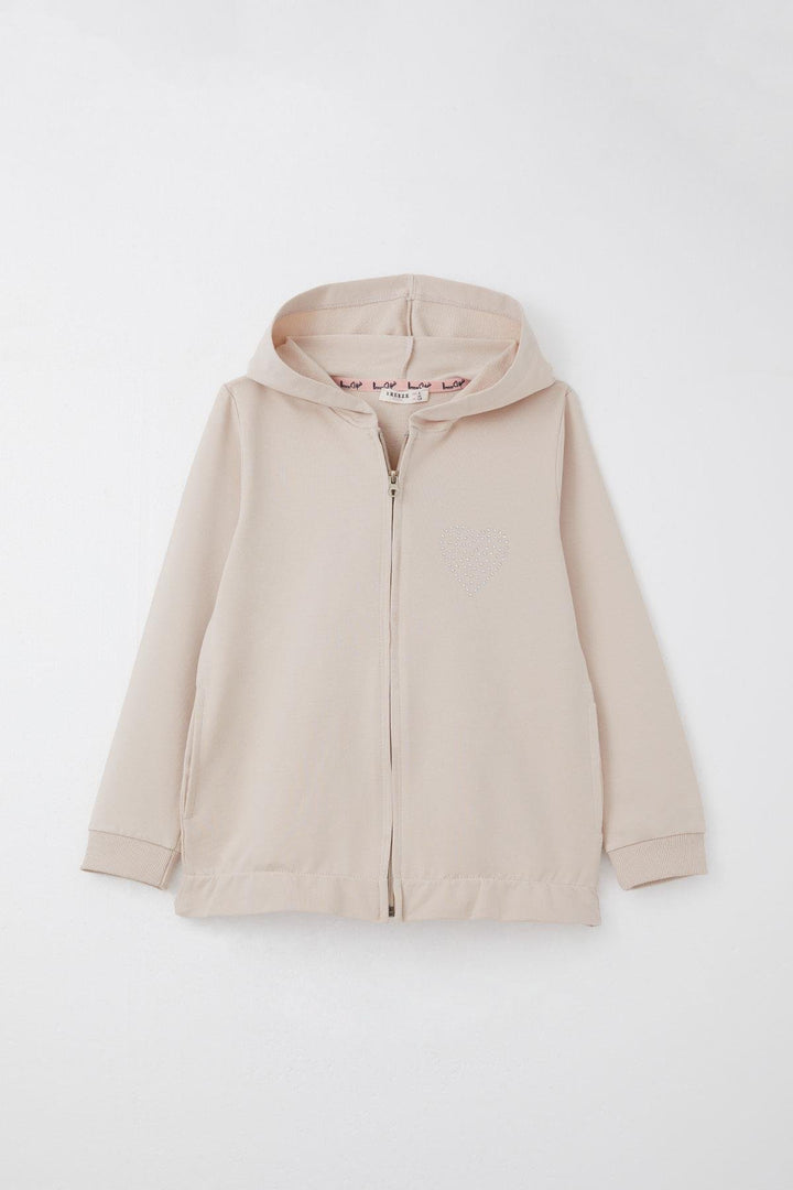 BRE Breeze Girl Child Tracksuit Stone Embroidered Heart 4-9 Years, Beige - Winter Haven