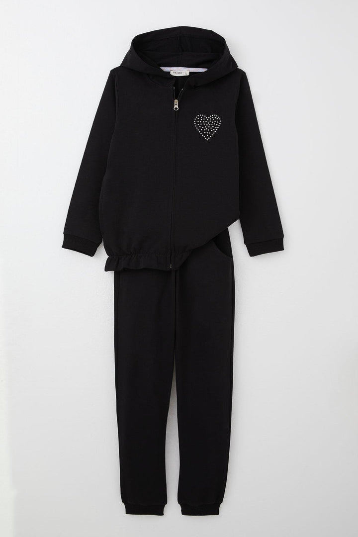 BRE Breeze Girl Child Tracksuit with Stone Embroidered Heart, 4-9 Years, Black - Sesto San Giovanni