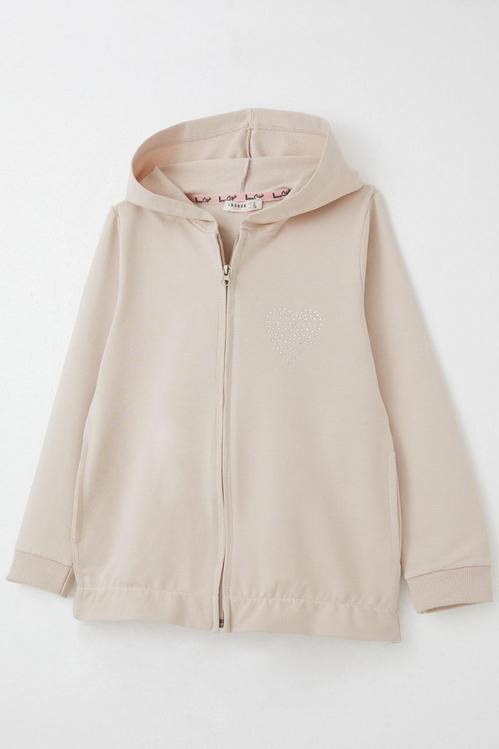 BRE Breeze Girl Child Tracksuit Stone Embroidered Heart 4-9 Years, Beige - Winter Haven