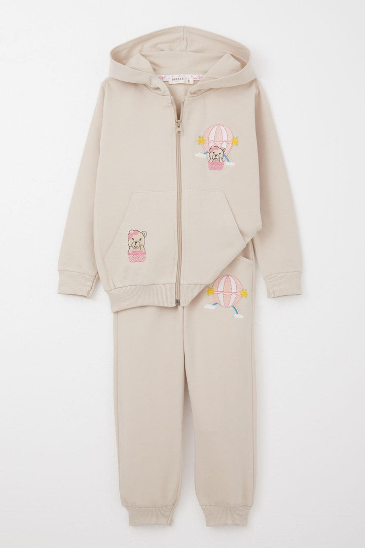 BRE Breeze Girl Child Tracksuit Flying Balloon Teddy Bear Embroidered 1.5-5 Years, Beige - Vawkavysk