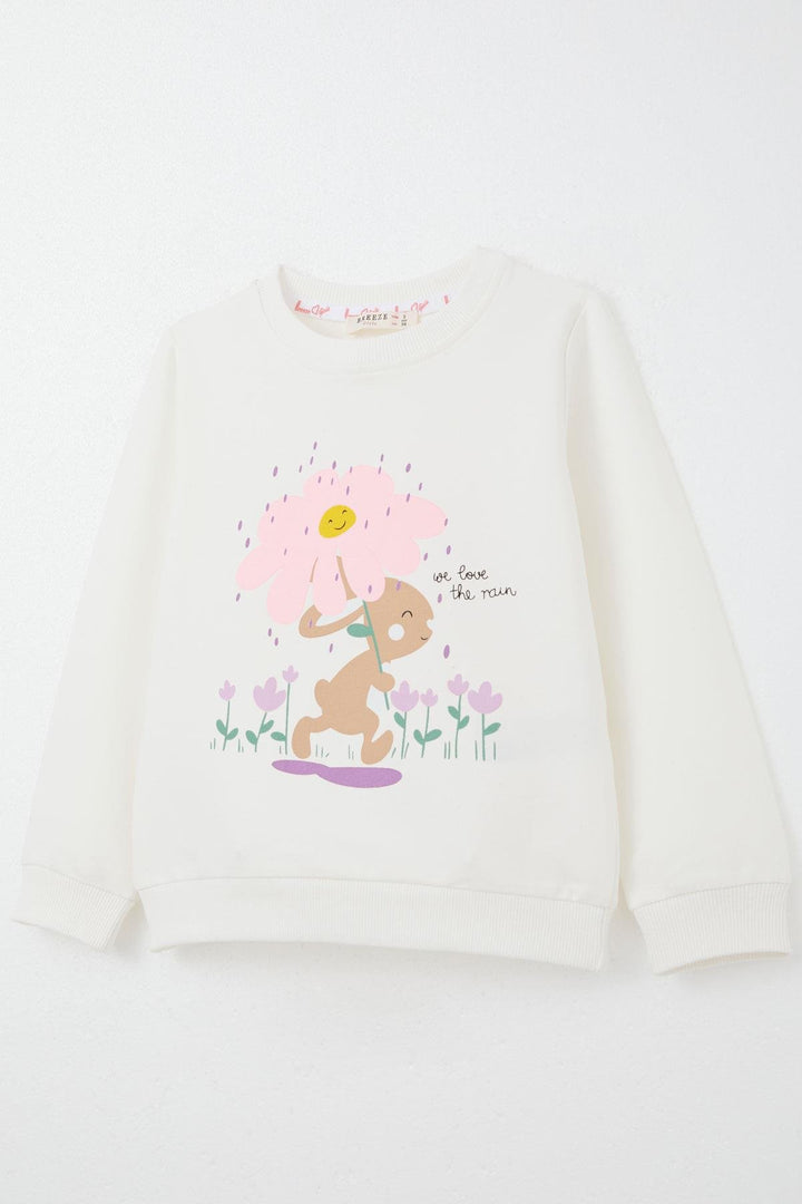 BRE Breeze Girl Child Tracksuit Rain Themed Cute Bunny Printed 1-4 Years, Ecru - Kamenicë