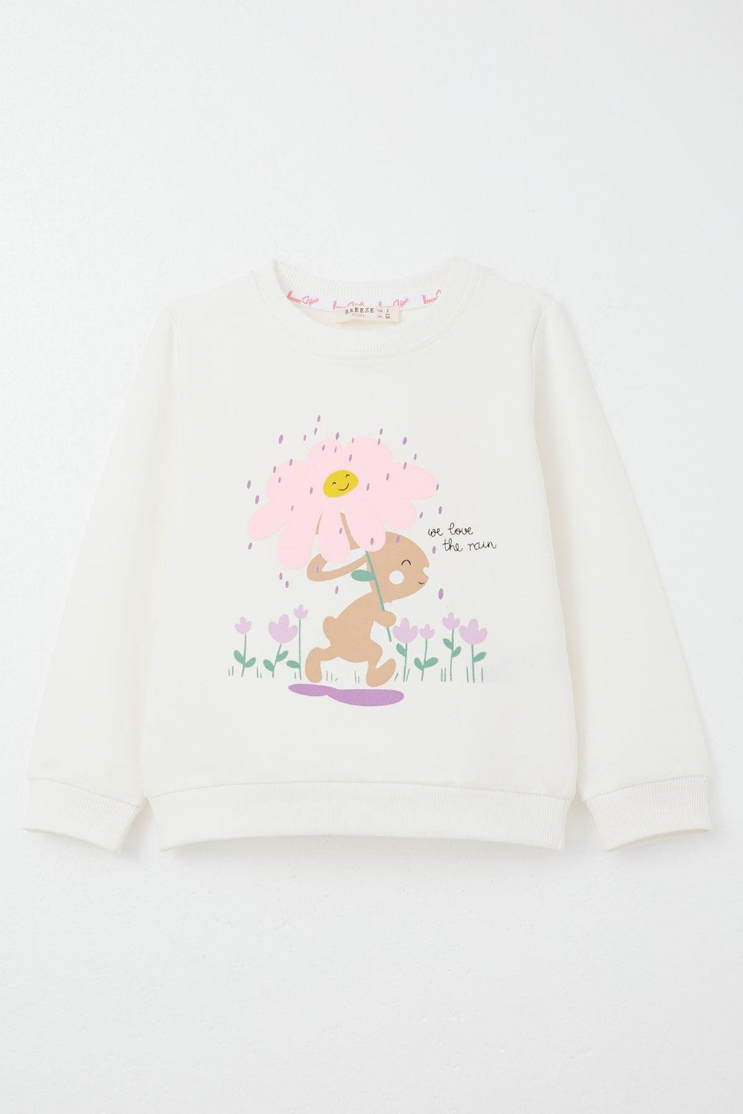 BRE Breeze Girl Child Tracksuit Rain Themed Cute Bunny Printed 1-4 Years, Ecru - Kamenicë