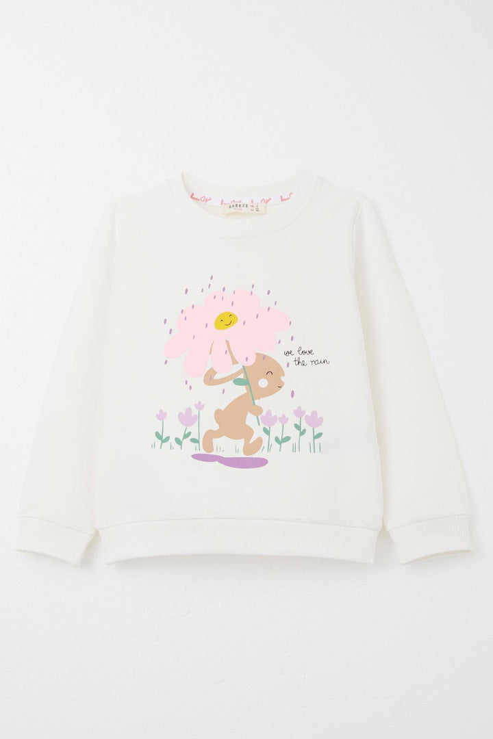 BRE Breeze Girl Child Tracksuit Rain Themed Cute Bunny Printed 1-4 Years, Ecru - Kamenicë