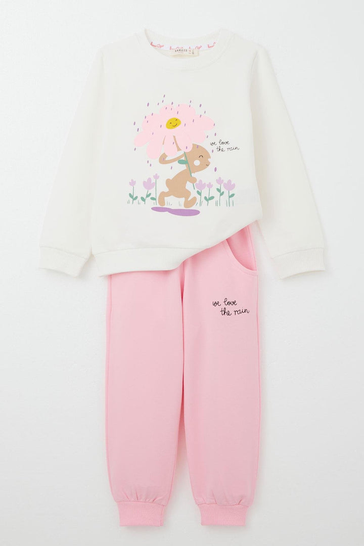 BRE Breeze Girl Child Tracksuit Rain Themed Cute Bunny Printed 1-4 Years, Ecru - Kamenicë