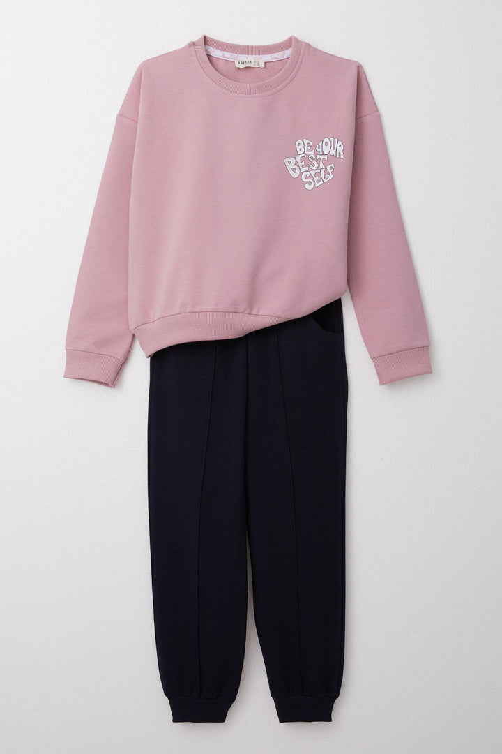 BRE Breeze Girl's Tracksuit with Printed Writing and Flowered Back, 4-9 Years, Rose Pink - Saratoga Springs