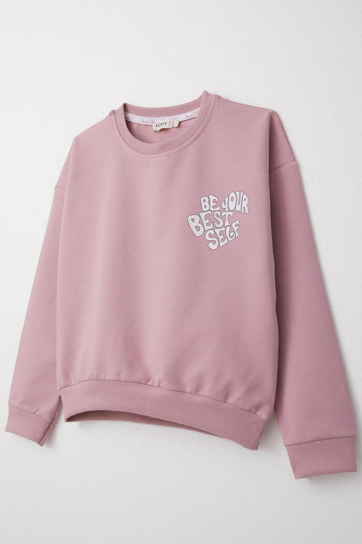 BRE Breeze Girl's Tracksuit with Printed Writing and Flowered Back, 4-9 Years, Rose Pink - Saratoga Springs