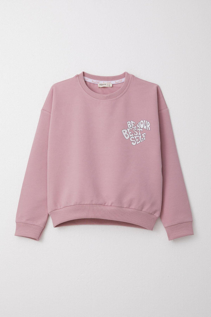 BRE Breeze Girl's Tracksuit with Printed Writing and Flowered Back, 4-9 Years, Rose Pink - Saratoga Springs