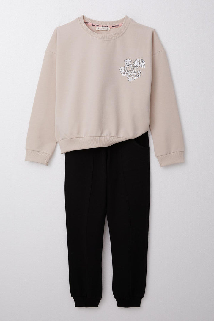 BRE Breeze Girl Child Tracksuit Printed with Flower Back 4-9 Years, Beige - Sittingbourne