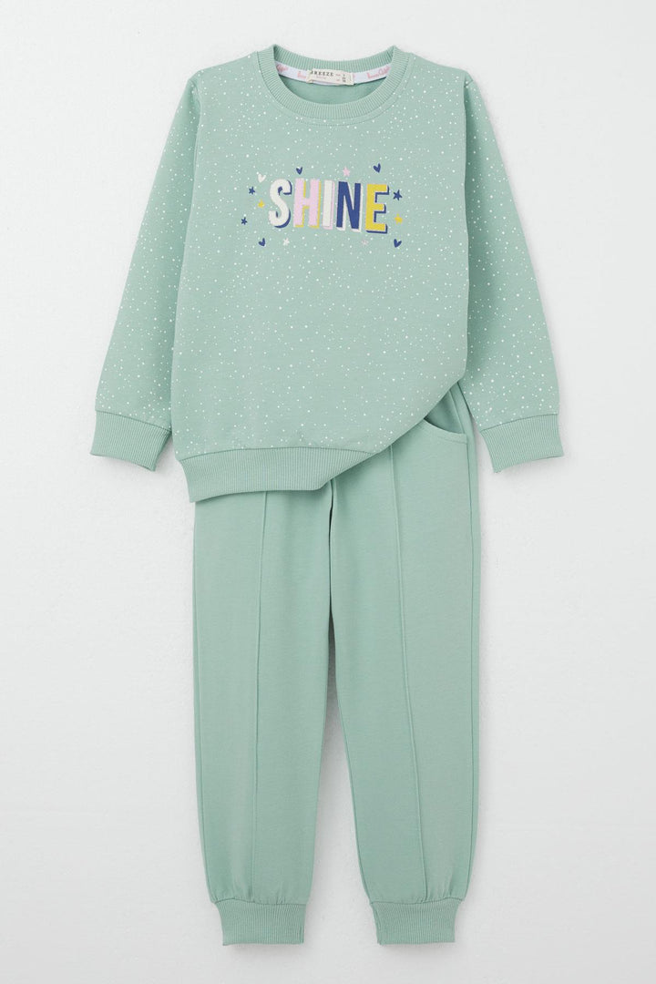 BRE Breeze Girl Child Tracksuit Printed with Heart and Star for 3-7 Years, Aqua Green - Arlington