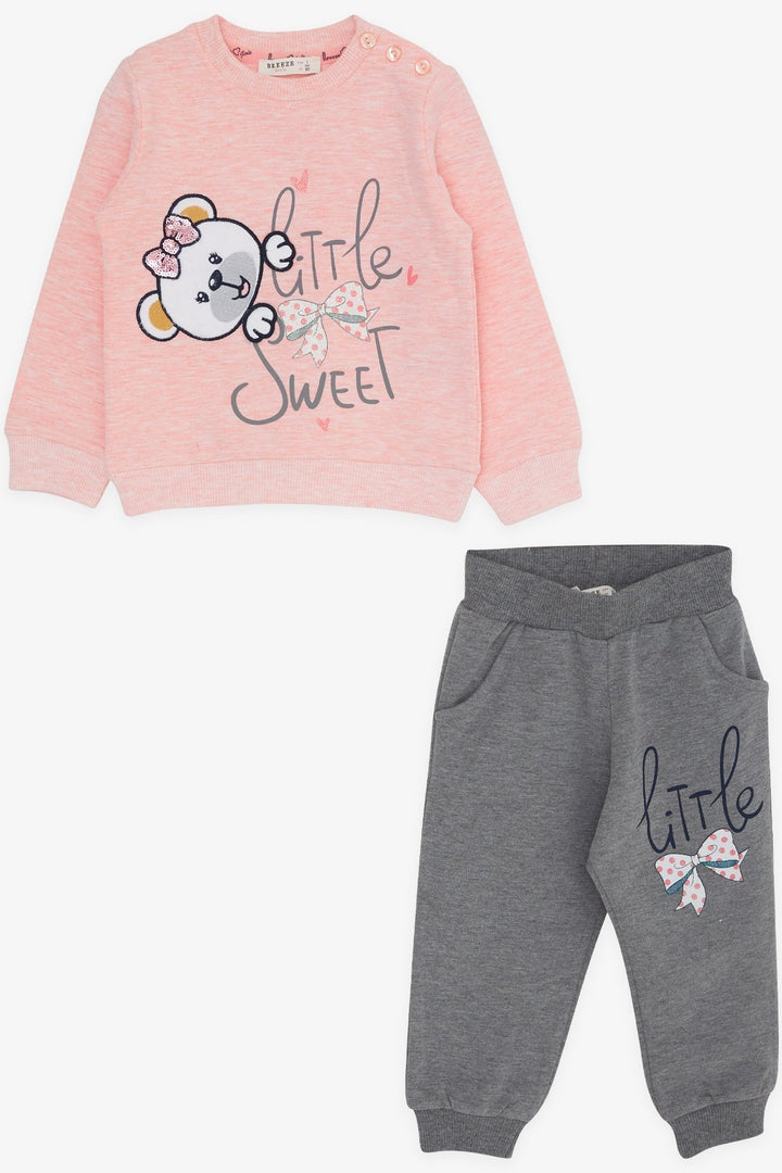 BRE Breeze Girl Child Tracksuit with Bear Embroidery 1-4 Years, Salmon Melange - Victoria