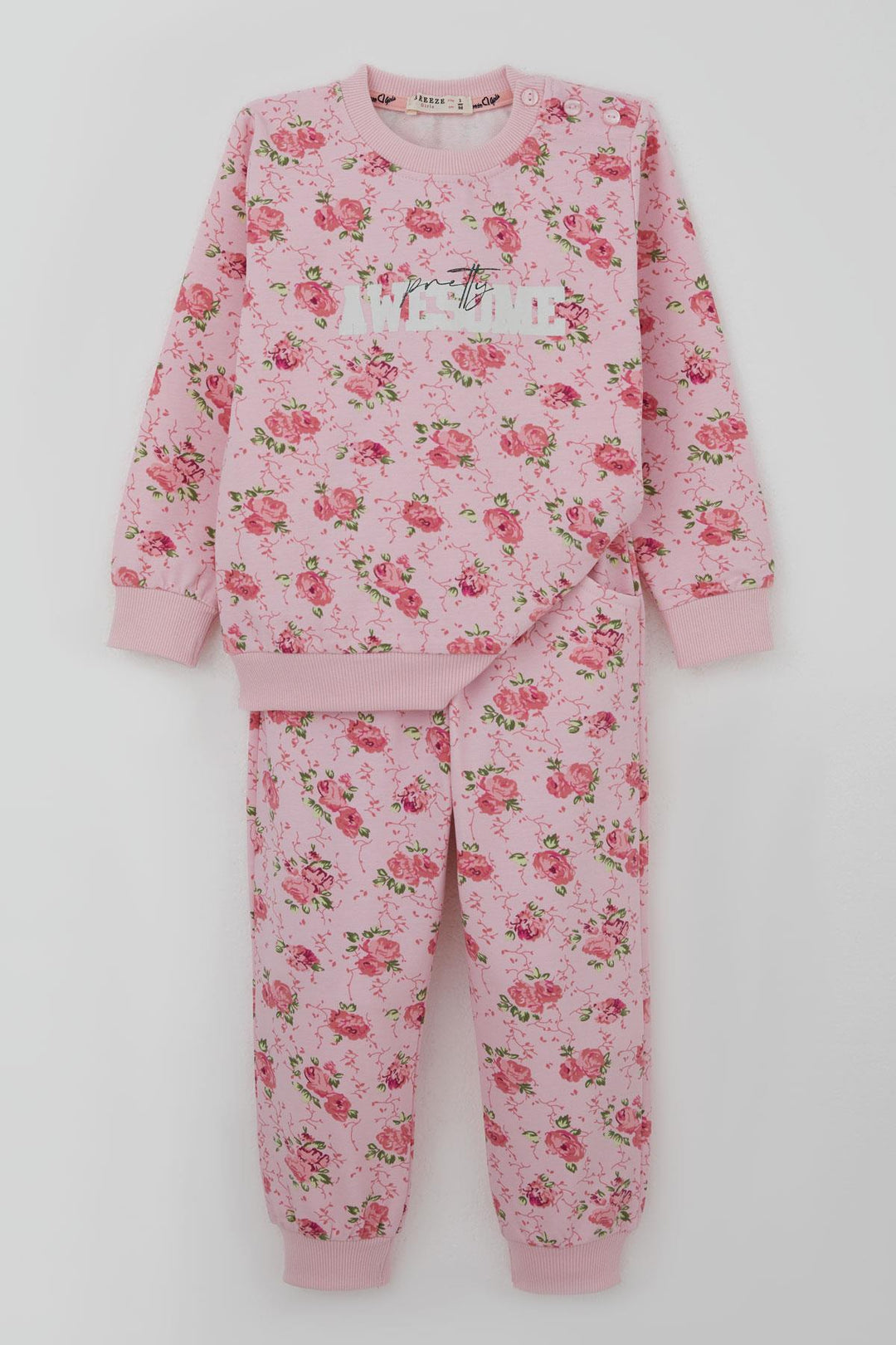 BRE Breeze Kız Çocuk Eşofman Takım Çiçek Desenli 1.5-5 Yaş, Pembe - Lynn