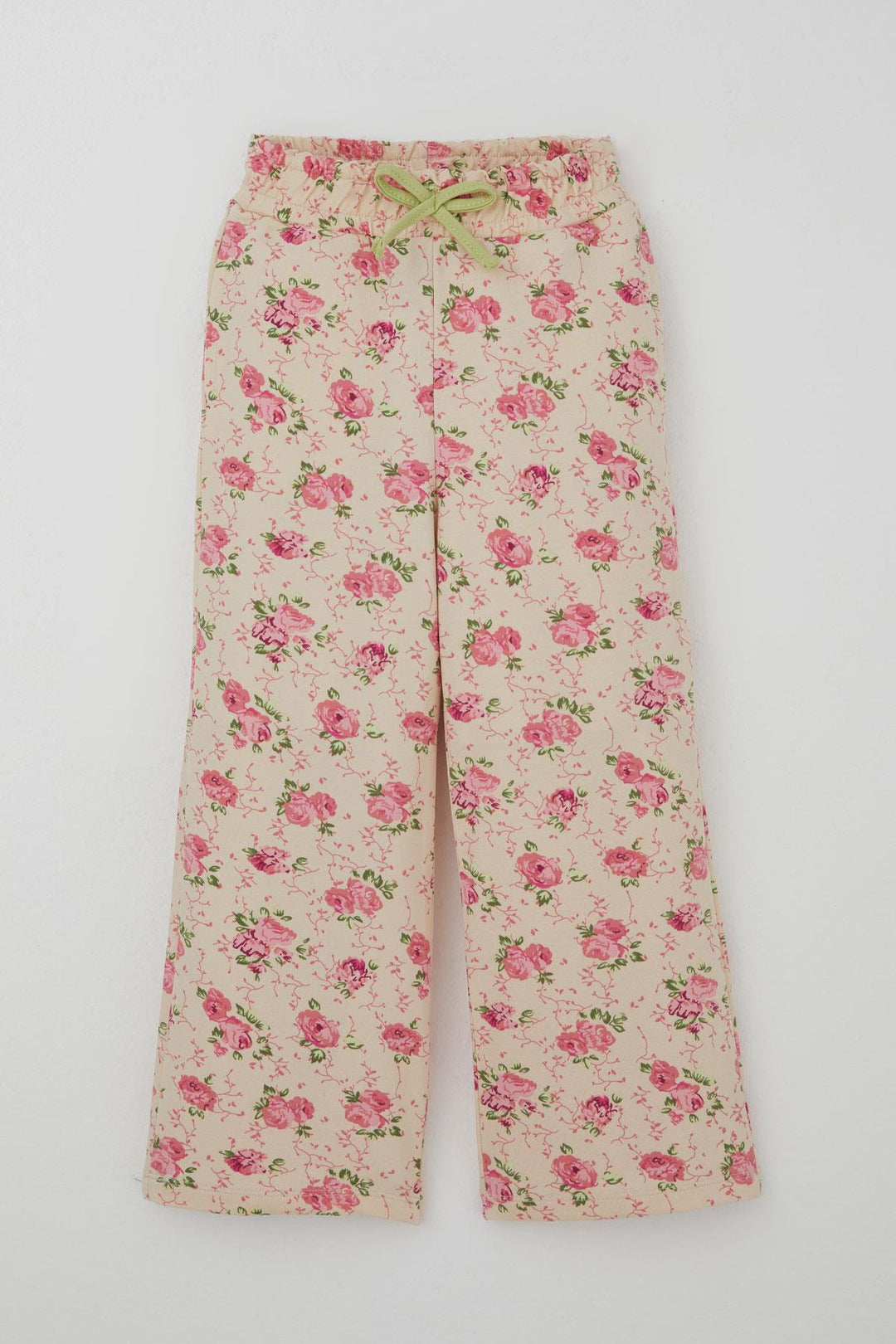 BRE Breeze Girl's Tracksuit Set with Bow Printed Pants Flower Patterned 1.5-5 Years, Pistachio Green - Brentwood
