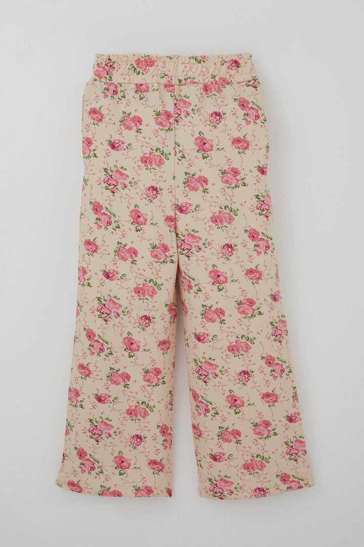 BRE Breeze Girl's Tracksuit Set with Bow Printed Pants Flower Patterned 1.5-5 Years, Pistachio Green - Brentwood